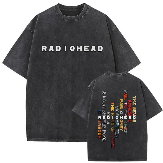 Washed Vintage Radiohead Music Album Cover Graphic T-Shirt Men Women Retro Rock Gothic T Shirt Men'S 90S Oversized Short Sleeve