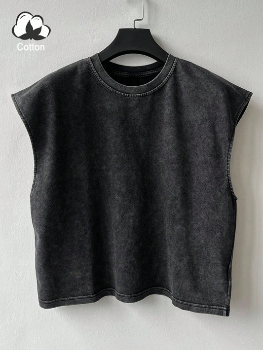 Men'S All-Season Casual Washed Solid Color Retro Vest Casual Comfortable Pure Cotton High-Quality Streetwear Vest